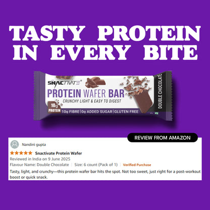 Double Chocolate bar above a customer review card from Amazon